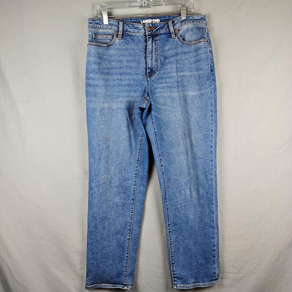Lands' End Jeans Womens 12 Blue Medium Wash High Rise Straight Stretch Denim